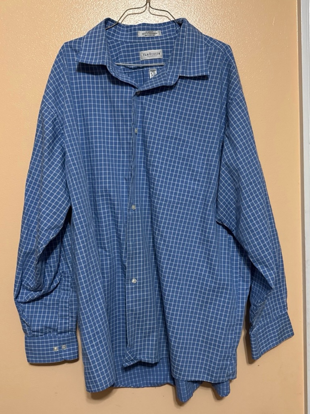 Van Heusen Blue Windowpane Long-Sleeve Button-Down Shirt